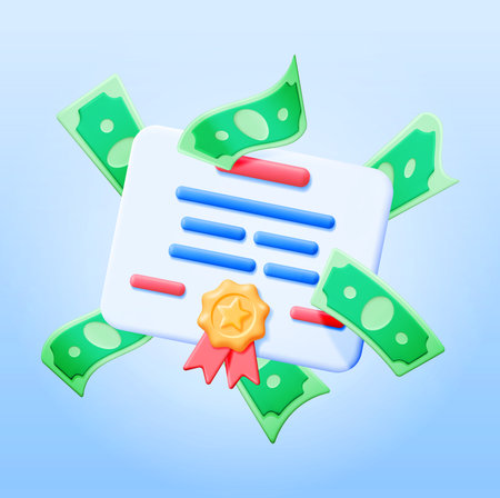 3D Certificate with Stamp and Money Isolatedのイラスト素材