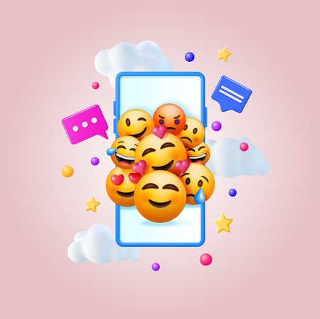 3D Set of Emoticons in Smartphoneのイラスト素材