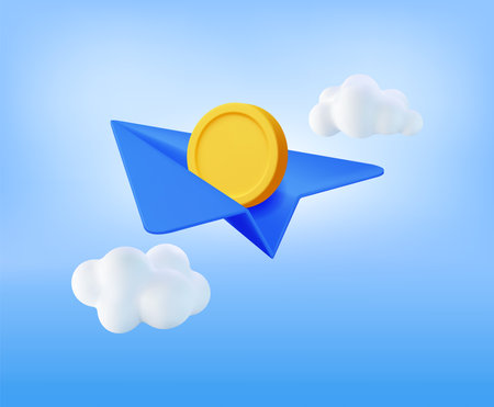 3D Paper Plane with Gold Coin Insideのイラスト素材