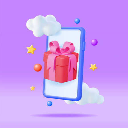 3D Gift Box in Smartphone Isolatedのイラスト素材
