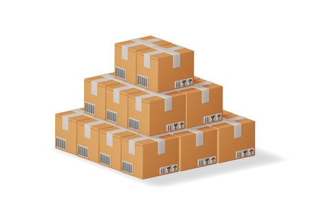 3D Stack of Cardboard Boxes Isolated.のイラスト素材