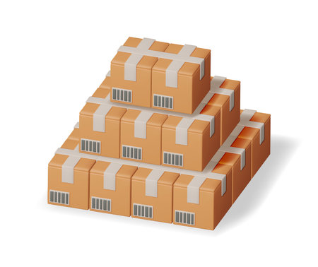 3D Stack of Cardboard Boxes Isolated.のイラスト素材