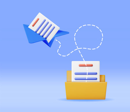 3D Business Folder Full of Papers and Paper Planeのイラスト素材