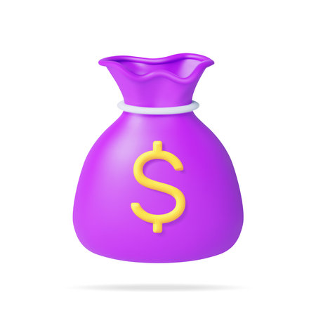 3D Money Cloth Bag with Rope and Dollarのイラスト素材