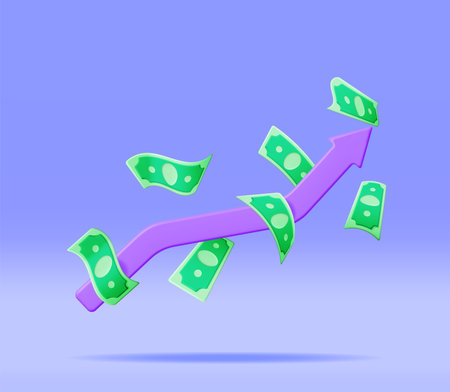 3D Growth Stock Chart Arrow with Golden Coinsのイラスト素材