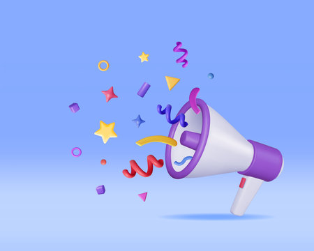 3D Megaphone with Colorful Confetti.のイラスト素材