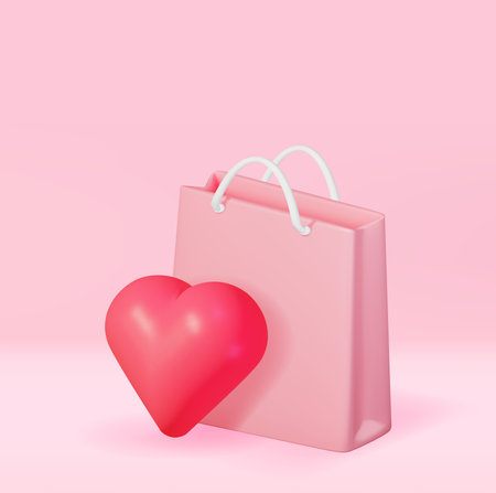 3D Pink Shopping Bag with Big Heartのイラスト素材