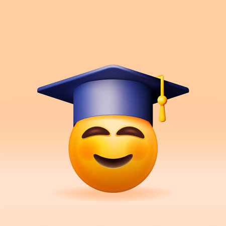 3D Happy Smiling Emoticon in Graduate Capのイラスト素材