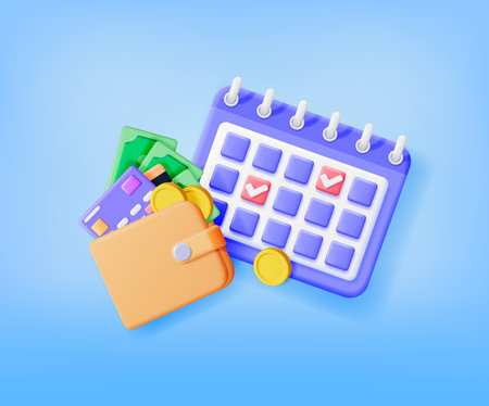 3D Calendar and Wallet with Cashのイラスト素材