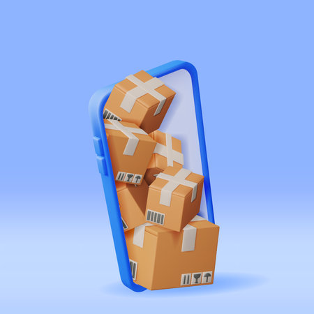 3D Carton Packaging Box in Smartphone Isolatedのイラスト素材