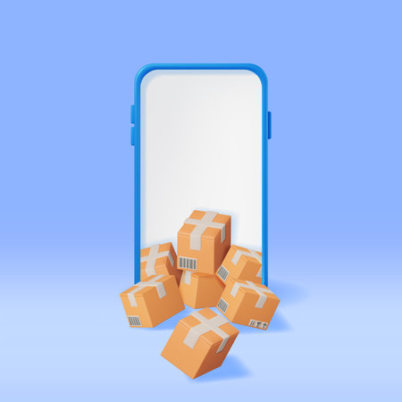 3D Carton Packaging Box in Smartphone Isolatedのイラスト素材