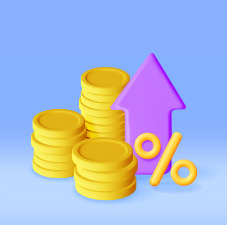 3D Growth Stock Chart Arrow with Golden Coinsのイラスト素材