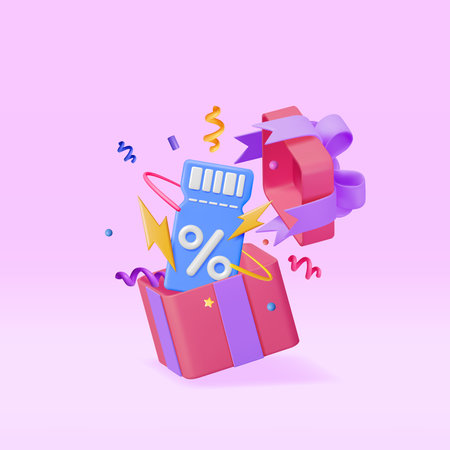 3d Coupon with Percent Symbol in Gift Boxのイラスト素材