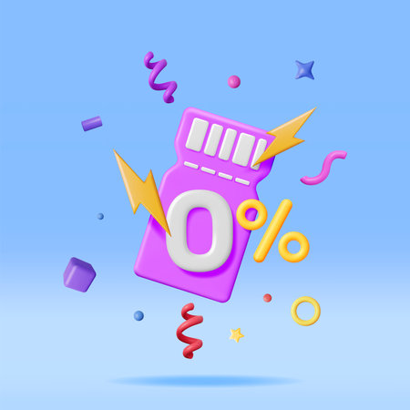 3d Coupon with Percent Symbol and Confettiのイラスト素材