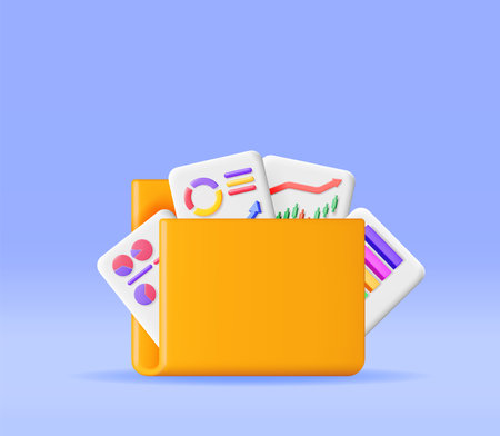 3D File Folder full of Sheet with Pie Diagramのイラスト素材