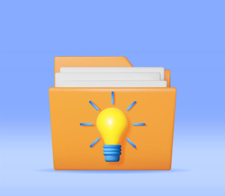 3D Business Folder full of Papers and Idea Bulbのイラスト素材
