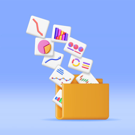 3D File Folder full of Pie Diagram and Arrowsのイラスト素材
