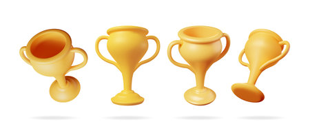 3D Set of Golden Champion Trophy.のイラスト素材