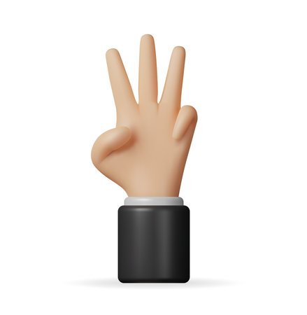 3D Hand Showing Three Fingersのイラスト素材