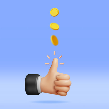 3D Hand of Businessman Tossing Golden Dollar Coinのイラスト素材