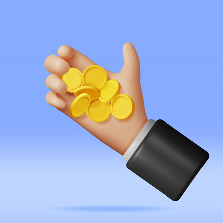3D Hand Full of Gold Coinsのイラスト素材