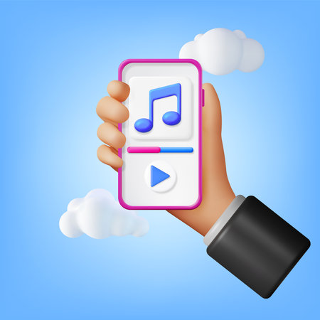 3D Hand with Music Cloud Note in Mobile Phoneのイラスト素材