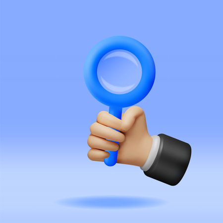 3D Blue Magnifying Glass in Hand Isolatedのイラスト素材