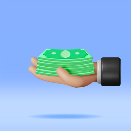 3D Hand Full of Dollar Banknotesのイラスト素材