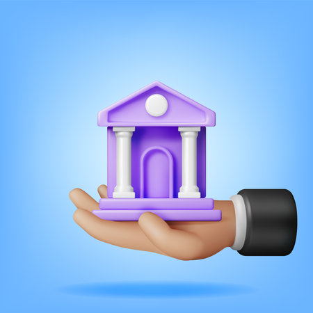 3D Bank Building in Hand Isolatedのイラスト素材