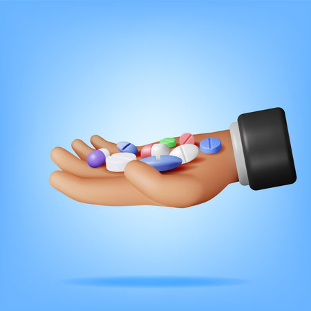 3D Classic Capsule Pill and Tablet in Handのイラスト素材