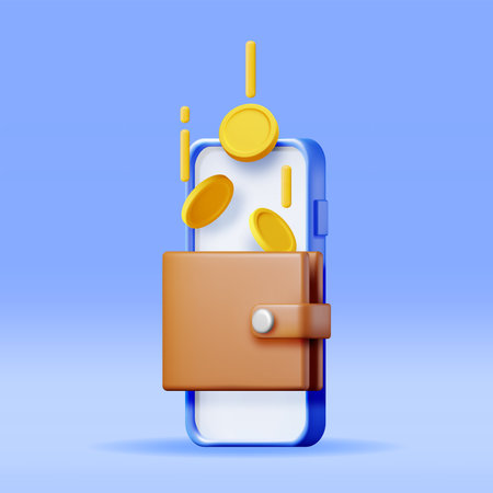 3D Leather Wallet on Mobile Phone Screenのイラスト素材