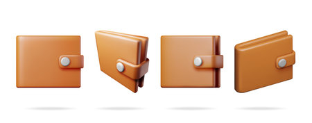 3D Leather Wallet from Different Angles Collectionのイラスト素材