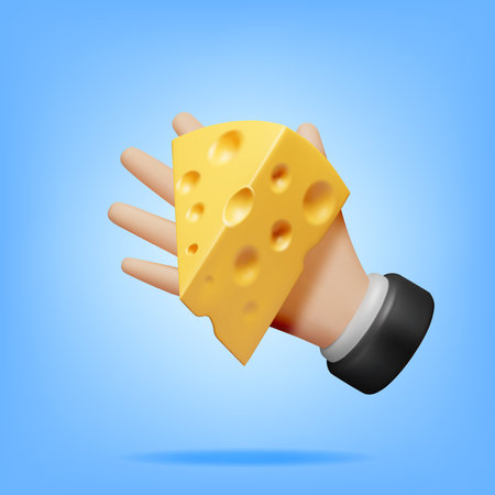 3D Triangular Piece of Cheese in Handのイラスト素材