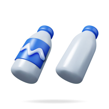 3D Glass Bottle with Milk Isolated on Whiteのイラスト素材