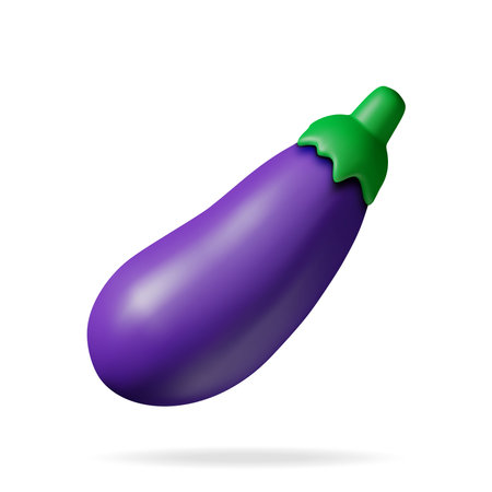 3D Fresh Eggplant with Green Leaves Isolatedのイラスト素材