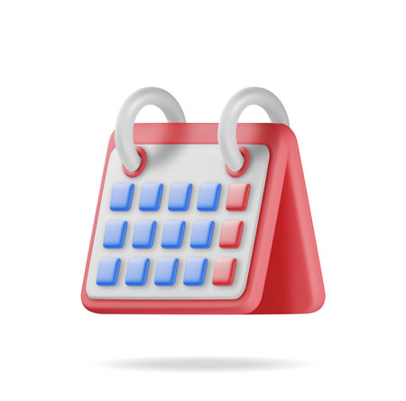 3D Paper Spiral Wall Calendar Isolated. Render Calendar Icon. Schedule, Appointment, Organizer, Timesheet, Important Date. Time Management Concept. Minimal Vector Illustrationのイラスト素材