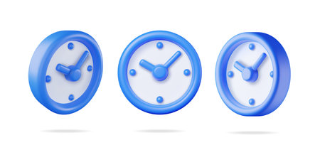 3D Set of Round Wall Clock in Different Anglesのイラスト素材