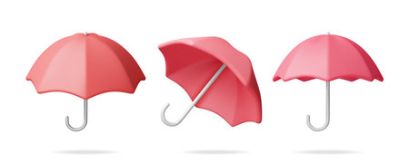 3D Classic Red Umbrella Set Isolatedのイラスト素材