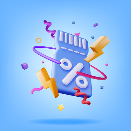 3d Coupon with Percent Symbol and Confettiのイラスト素材