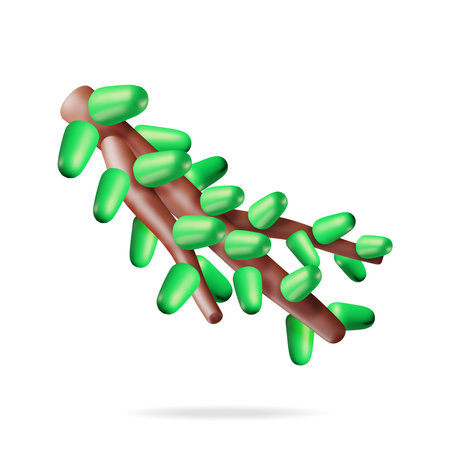 3D Green Lush Spruce Branch Isolated. Render Abstract Evergreen Tree, Fir Branch. Happy New Year Decoration. Merry Christmas Holiday. New Year and Xmas Celebration. Vector Illustrationのイラスト素材
