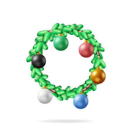 3D Christmas Wreath with Glass Ballsのイラスト素材