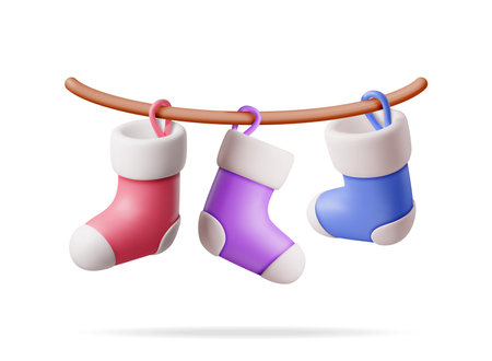 3D Christmas Stocking on Rope, Color Sockのイラスト素材