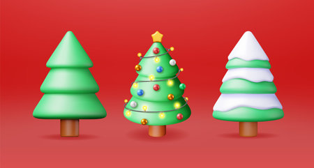 3D Christmas Tree Decoratedのイラスト素材