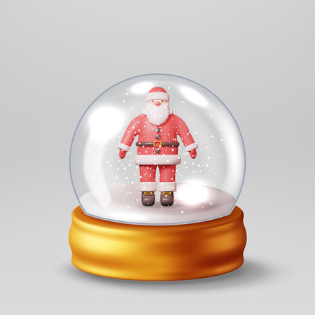 3D Glass Christmas Snow Globe with Santa Clausのイラスト素材
