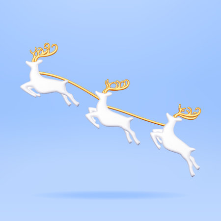3D Christmas Cute Jumping Deers with Antlersのイラスト素材