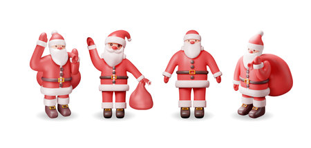 3D Set of Santa Claus Character with Gift Bagのイラスト素材