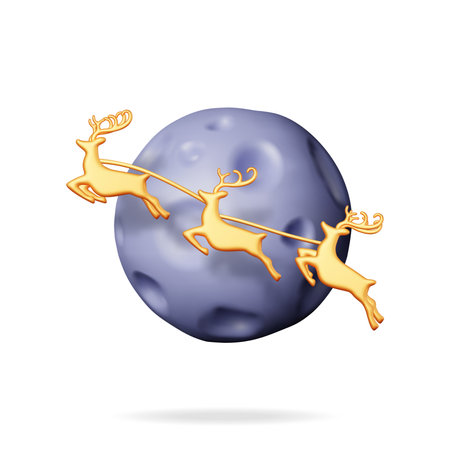 3D Christmas Jumping Deers with Antlers near Moonのイラスト素材
