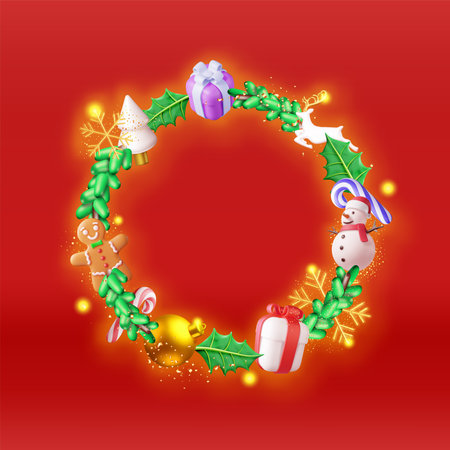 3D Decorated Christmas Wreathのイラスト素材