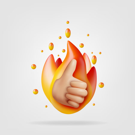 3D Thumbs Up Hand Gesture in Fire Isolateのイラスト素材