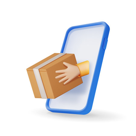 3D Carton Packaging Box in Hands in Smartphoneのイラスト素材